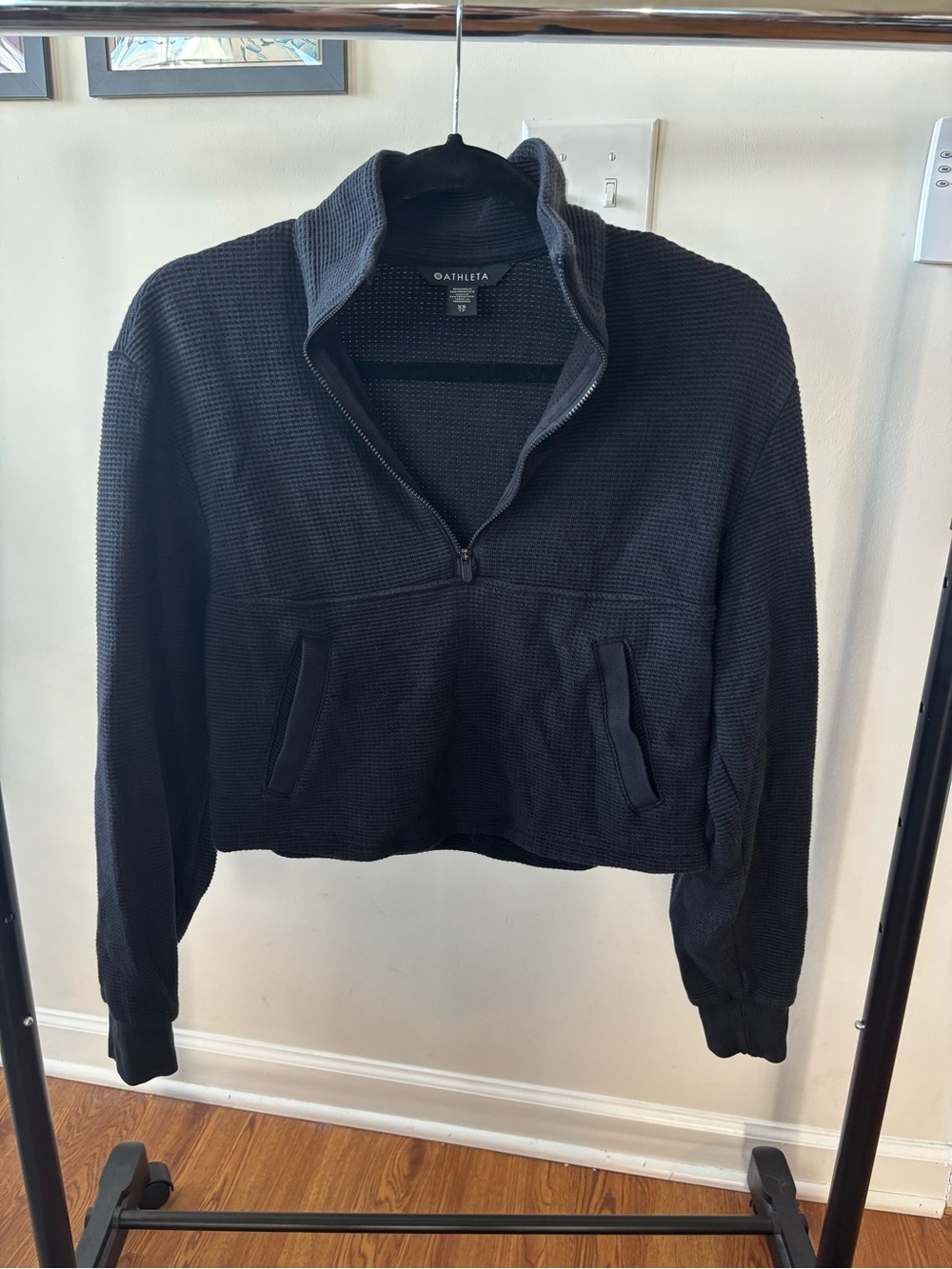 Athleta Black 3/4 Zip Waffle Knit Pullover